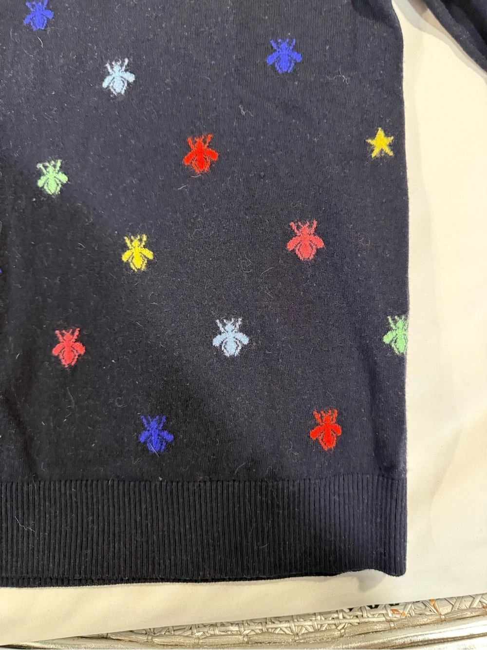 Gucci Navy Multicolor Bee Embroidered Wool Crewneck Sweater Small Italy